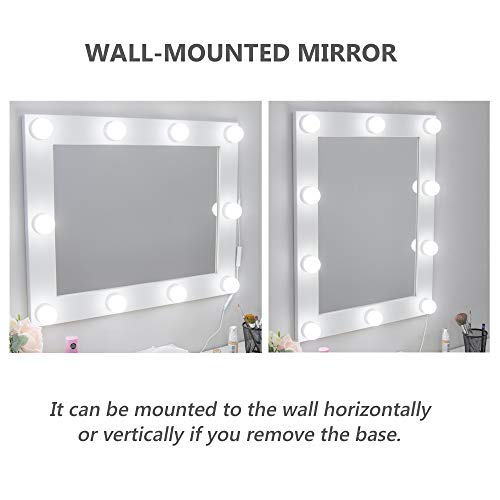 Waneway Espejo Maquillaje Grande con Luz, Espejo de Tocador Hollywood Iluminado con 10 Bombillas Regulables, Múltiples Modos de Color, Sobremesa o Montado en la Pared, Blanco