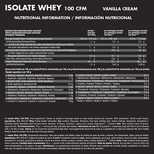 Weider Isolate Whey 100CFM. 100% aislado de proteina de suero. Cero azúcar, cero aspartamo, con stevia, con dygezime, con BCAA, apto para vegetarianos. Isolac. Para dietas keto. 2000gr Vainilla