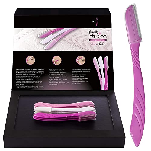 Wilkinson Sword Intuition Perfect Finish - 9 Cuchillas de Afeitar, Moldear y Perfilar de Cejas y Vello Facial - Femenino y Masculino