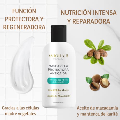 Wiohair Mascarilla Anticaída Premium | Profesional |Con Células Madre Vegetales| Para Cabello Seco y Dañado| Sin Sulfatos ni Siliconas | Reparación Intensa | Natural y Bio | Para Mujeres y Hombres