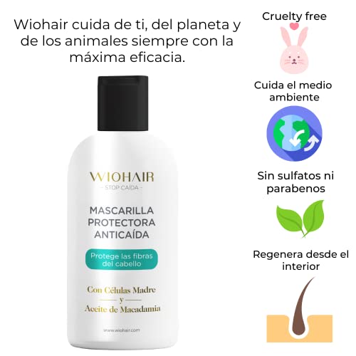 Wiohair Mascarilla Anticaída Premium | Profesional |Con Células Madre Vegetales| Para Cabello Seco y Dañado| Sin Sulfatos ni Siliconas | Reparación Intensa | Natural y Bio | Para Mujeres y Hombres