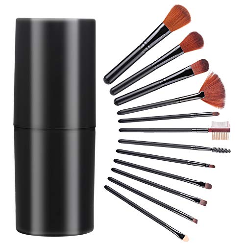 Wodasi Set de Brochas de Maquillaje Profesional 12 Piezas, Juego de Brochas de Maquillaje, Kit Brochas Maquillaje Premium Synthetic Set Brochas de Maquillaje, Brochas para Maquillaje Facial, Negro