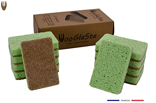 Wooglaste - Esponja Platos - Doble Cara - Multiusos - Celulosa para Lavar - Sisal para Fregar - Lavado de Cocina - Limpieza de Casas - Eficaz sin Rayar - Juego de 10