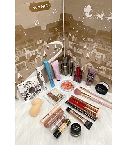 WYNIE Calendario Adviento Maquillaje 2021 con 24 Casillas que contienen Paletas Sombras de Ojos, Brochas de Maquillaje, Labiales, Coloretes y más Productos de Belleza