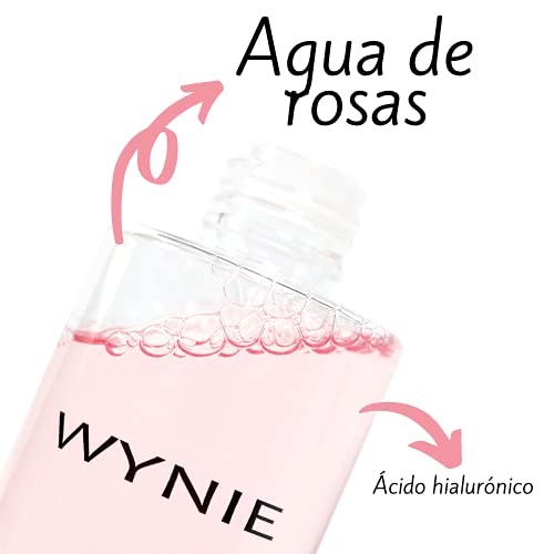 WYNIE Tónico Facial Limpiador Hidratante 100% Vegano, Enriquecido con Agua de Rosas y Ácido Hialurónico para Todo Tipo de Pieles, Piel Grasa, Mixta, Sensible - 250 ml