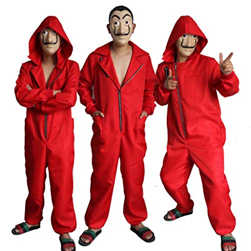 Xinqin 2 Pcs Kit de Disfraz de Rojo, Traje de Cosplay para Carnaval Navidad Halloween Ropa y Máscara (XL)