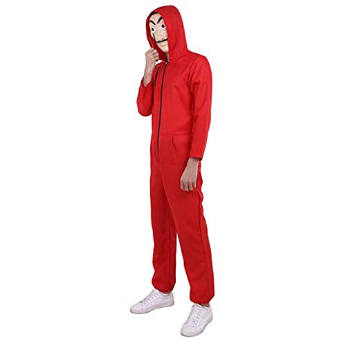 Xinqin 2 Pcs Kit de Disfraz de Rojo, Traje de Cosplay para Carnaval Navidad Halloween Ropa y Máscara (XL)