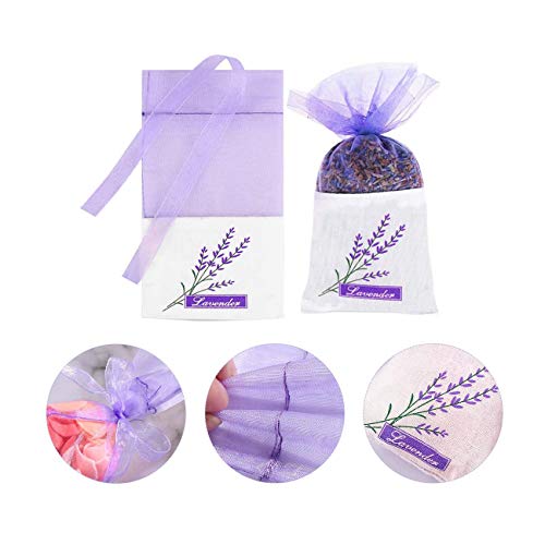 XLKJ 30 Pcs Bolsas de Lavanda, Bolsas vacías de Lavanda moradas, Bolsa con cordón para Lavanda Especias y Hierbas, Bolsa de Perfume púrpura para Ropa Cajones