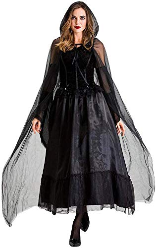 XYFW Disfraz De Bruja Negra Traje Largo Vampiro Zombie Bruja Disfraz Halloween Cosplay Carnaval Carnaval Fastzeit Damas,S