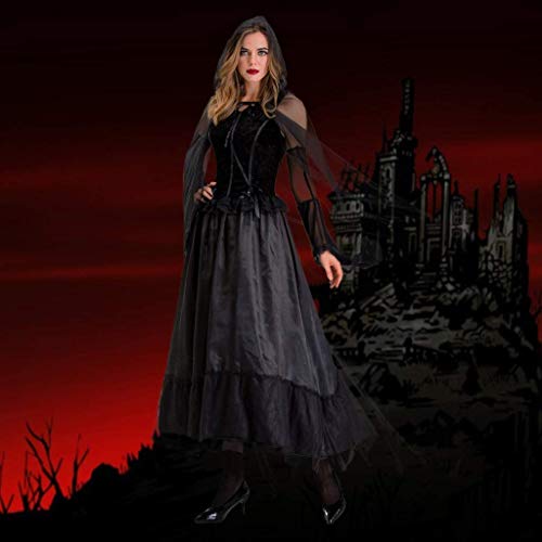 XYFW Disfraz De Bruja Negra Traje Largo Vampiro Zombie Bruja Disfraz Halloween Cosplay Carnaval Carnaval Fastzeit Damas,S