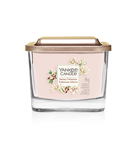 Yankee Candle Vela perfumada cuadrada pequeña de 1 mecha | Tuberosa nevada | Hasta 28 horas de tiempo de combustión | Colección Elevation con tapa de plataforma