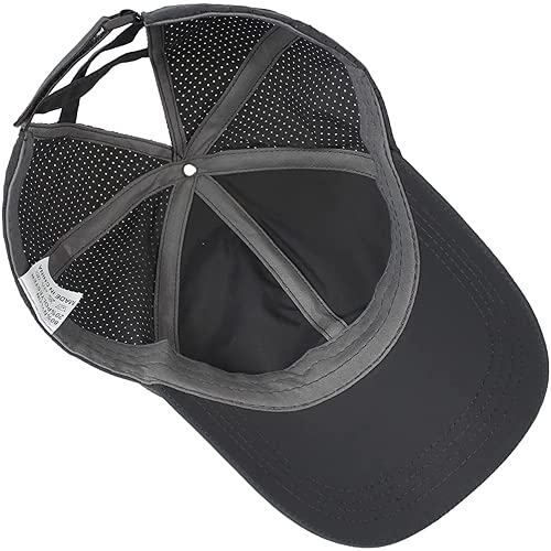 Yanyan Gorra de béisbol para mujer, coleta de caballo, gorras de béisbol, gorras cruzadas, gorros de malla para moño alto desordenado, sombrero de camionero para mujer