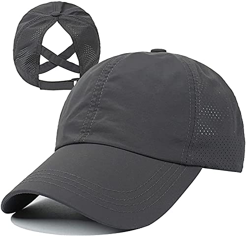 Yanyan Gorra de béisbol para mujer, coleta de caballo, gorras de béisbol, gorras cruzadas, gorros de malla para moño alto desordenado, sombrero de camionero para mujer