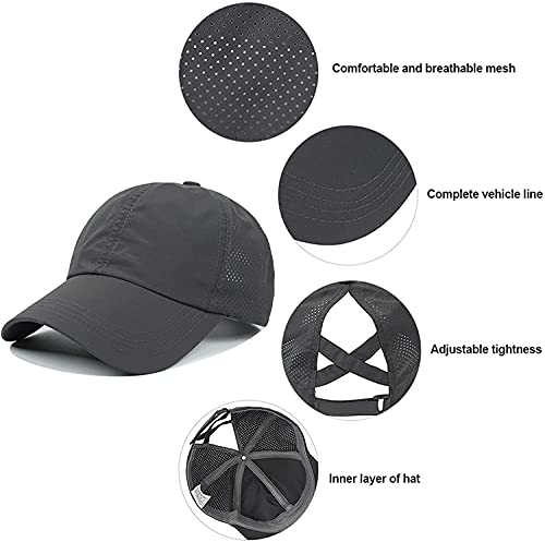 Yanyan Gorra de béisbol para mujer, coleta de caballo, gorras de béisbol, gorras cruzadas, gorros de malla para moño alto desordenado, sombrero de camionero para mujer