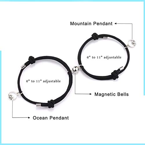 YELUWA 2 Pulseras de Distancia de Atracción Mutua para Parejas, Mejores Amigos, Montaña y mar, Votos de amor eterno, Pulsera hecha a mano con Cuerda Negro Trenzada a juego para Novio y Novia