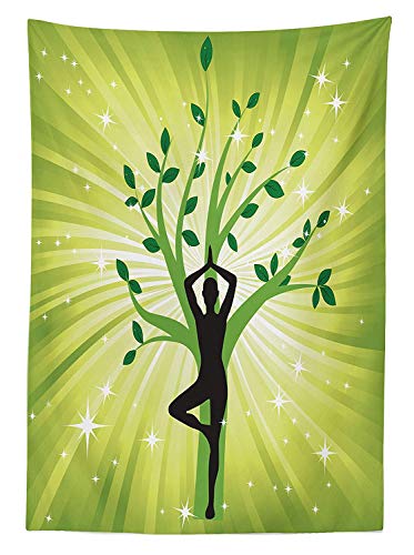 Yeuss Mantel de yoga al aire libre, diseño de árbol de yoga Asana Sport Antiguas prácticas asiáticas Aura Breath figura de pie, mantel de picnic lavable, verde manzana