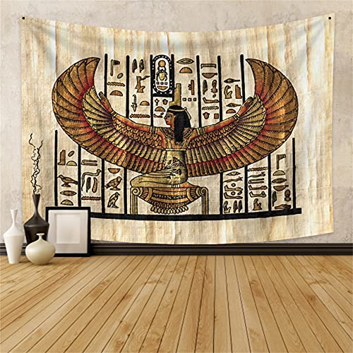 YongFoto 100x70cm Antiguo Egipto Tapiz Faraón Reina con alas Jeroglíficos Papiro Símbolo Civilización antigua Colgar en la pared Tapices para casa Decoración mural Manteles Manta