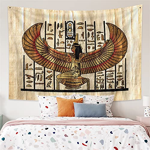 YongFoto 100x70cm Antiguo Egipto Tapiz Faraón Reina con alas Jeroglíficos Papiro Símbolo Civilización antigua Colgar en la pared Tapices para casa Decoración mural Manteles Manta