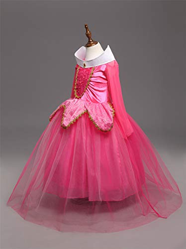 YOSICIL Disfraz de Bella Disfraces de Princesa Aurora Manga Larga Vestido de Princesa de Bella Durmiente Disfraz Accesorios Traje de Fiesta Carnaval Cumpleaños Regalo Navidad Halloween,Rosa 110