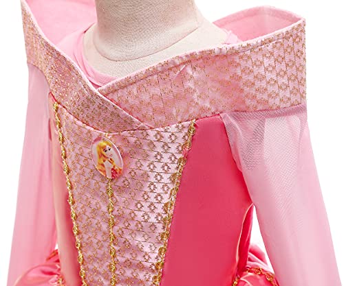 YOSICIL Disfraz Princesa Aurora para Niña Disfraz Bella Durmiente Manga Larga con 6Pcs Accesorio Dulce Princesa Cosplay Vestido para Cumpleaños Halloween Fiesta，Rosa,120