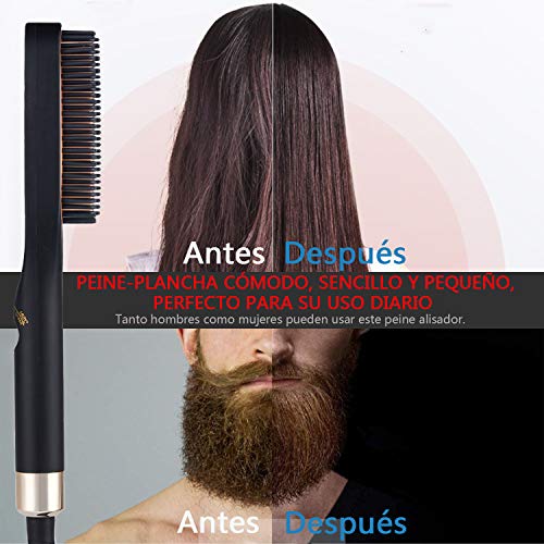 Yoyika Cepillo Alisador de Barba y Cabello para Hombres, Alisador de Pelo Peine Electrico Plancha de Pelo Profesional Multifuncional para Hombre y Mujer, 3 Modos de Temperatura Ajustable 160-190-220°C