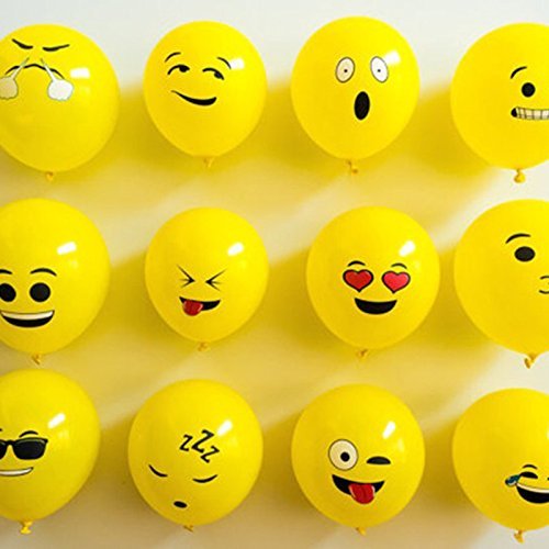 YueChen 100 Pcs Emoji Globos, Látex Globos, Smiley Face Globos para el cumpleaños del niño Suministros de Fiesta favores (Globo Amarillo)