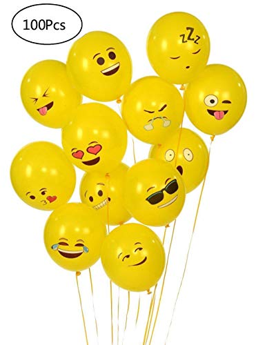 YueChen 100 Pcs Emoji Globos, Látex Globos, Smiley Face Globos para el cumpleaños del niño Suministros de Fiesta favores (Globo Amarillo)