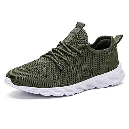 Zapatillas de Running para Hombre Casual Tenis Asfalto Zapatos Deporte Fitness Gym Correr Gimnasio Deportives Transpirables Seguridad Atlético Trekking Bambas Plataform Sneakers Verde 44 EU