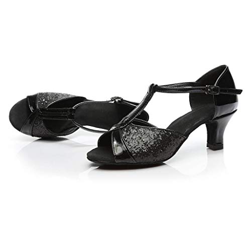 Zapatos de Latino Baile Tacón Bajo para Mujer Invierno Primavera PAOLIAN Zapatos Danza Española Moderna Fiesta Elegantes Boda Sandalias de Vestir Lentejuelas Plateados Dorados Tallas Grandes