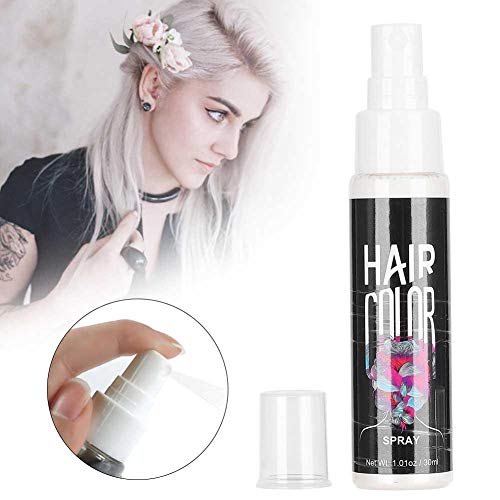 Zetiling Spray Pelo Blanco, Spray Color Pelo, Spray Tinte de Pelo Temporal, Hair Dye Hair Unisex DIY Hair Color Spray Dye Mist Desechable Nutritiva Temporal Modelado Salon 30ml(Blanco)