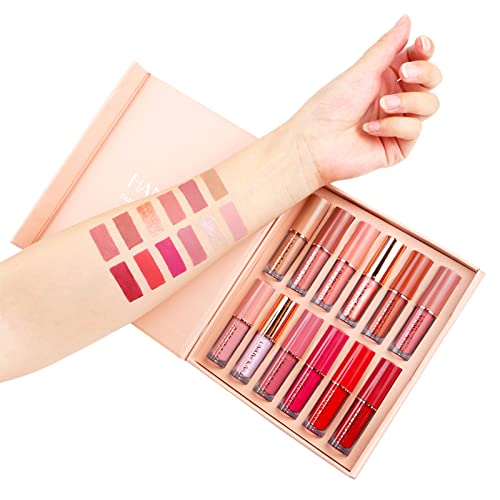 Zhiaek 12 Piezas Mate Brillo de Labios con Color Lápiz Labial Líquido de Larga Duración Pintalabios Mate Liquido Hidratante Impermeable Regalo San Valentín Cumpleaños para Mujeres Novia Niña