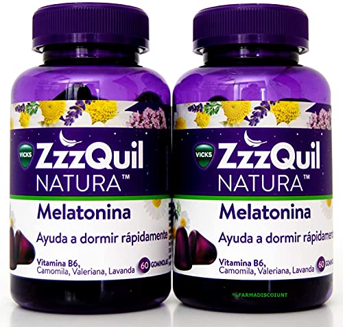 ZzzQuil Natura 60 gominolas con melatonina| Ayuda a Dormir Rápidamente| .- PACK 2 UN (total 120 gominolas)