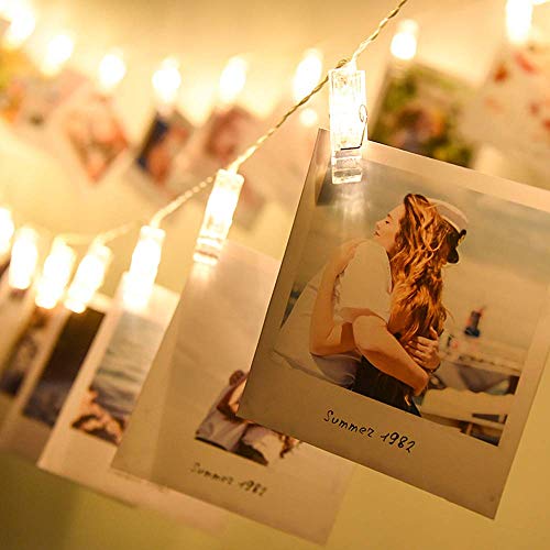 10 Clips fotos LED Luces cuerdas 1.5 m, Luces clavija fotos Luces hadas navideñas que funcionan con pilas Perfecto para colgar fotos, notas, tarjetas de pinturas y notas Decoración exterior interiores