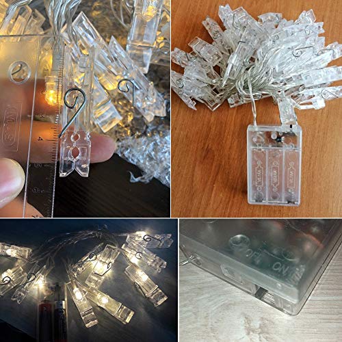 10 Clips fotos LED Luces cuerdas 1.5 m, Luces clavija fotos Luces hadas navideñas que funcionan con pilas Perfecto para colgar fotos, notas, tarjetas de pinturas y notas Decoración exterior interiores