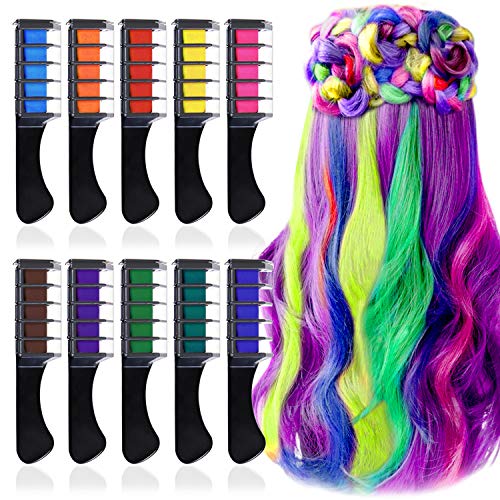 10 Colores Tinte para el Cabello Tiza de Pelo con Tapa, EBANKU Temporal Cabello Tiza Color Peine Coloración de Cabello Tinte no Tóxico Color de Tiza para Niñas y Niños Pelo Teñido