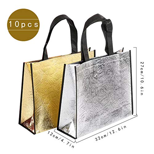 10 Piezas Bolsa de compras reutilizable, Bolsa de compra impermeable Bolsa para Regalo Ecológica Grande Bolsas de supermercado ecológicas con asas para fiestas, cumpleaños, compras