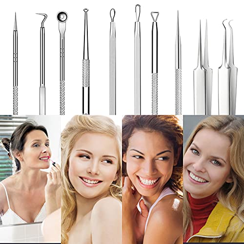 10 piezas Herramienta para Quitar Espinillas,Extractor de Acné Eliminación Puntos Negros para la Piel Facial y la Nariz,Puntos Negros Aguja Extractor Limpiador para Negros Comedones