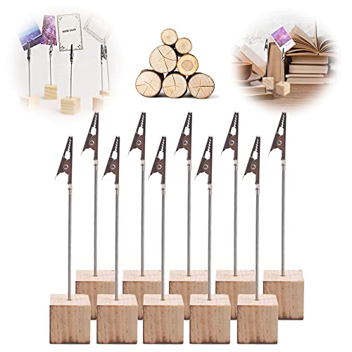 10 Piezas Soporte para Notas Para Imágenes, Titular de la Foto de la Nota, Porta Notas de Madera, Soporte de Tarjeta de Menú, para Bodas, Fiestas, Restaurantes, Escritorios, Clips (Madera)