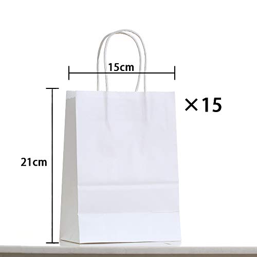 15PCS Color Bolsas Papel ​Kraft,Bolsas de Papel con Asas de Colores,Bolsa de Regalo Kraft con Asa,Bolsas de Fiesta de Regalo con Asas,Bolsas Papel Regalo (blanco)