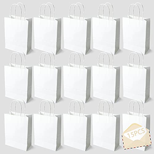 15PCS Color Bolsas Papel ​Kraft,Bolsas de Papel con Asas de Colores,Bolsa de Regalo Kraft con Asa,Bolsas de Fiesta de Regalo con Asas,Bolsas Papel Regalo (blanco)