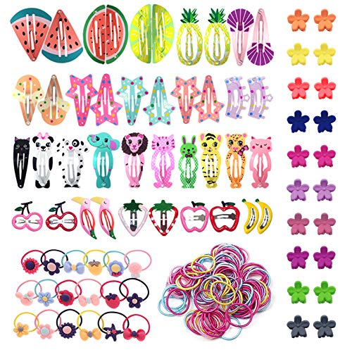 190 Piezas Accesorios Pelo Niña, 60pcs Pinzas de Pelo Niña y 130pcs Gomas Pelo Niña, Multicolor Horquillas Clips Pelo Lazos de Pelo Banda Elástica Accesorios Cabello para Niña Bebe Infantiles