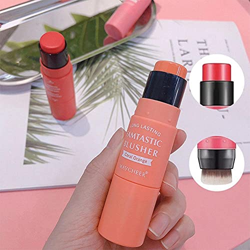 1pc Blush Stick de dos cabezas con pincel Impermeable de larga duración Hidratante Blush Pen Natural Face Brillo Rouge Stick Melocotón Cremoso Blush Make Up Tool