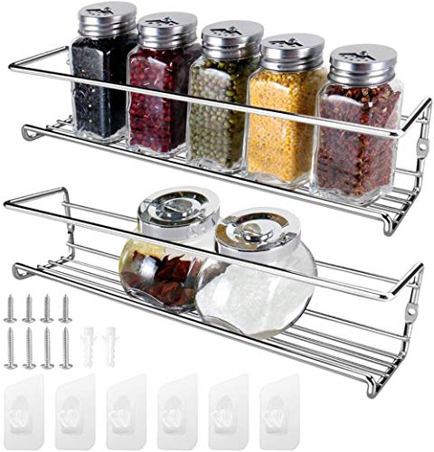 2 Pack Soportes para botes de especias, KONKY Estanteria Cocina Adhesivo, Organizador de Especias y Hierbas, Spice Rack Especias Poseedor, 29 x 6x 6.5cm, Plata