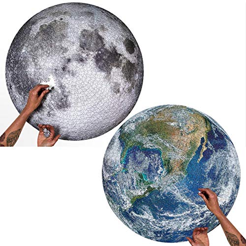 2 Sets Rompecabezas Redondos de 1000 Piezas Puzzles de Luna y Tierra Puzzles Grandes de Luna Llena Puzzles de Desafío Divertidos Puzzles de Descompresión Educativo Juego para Adultos Adolescentes