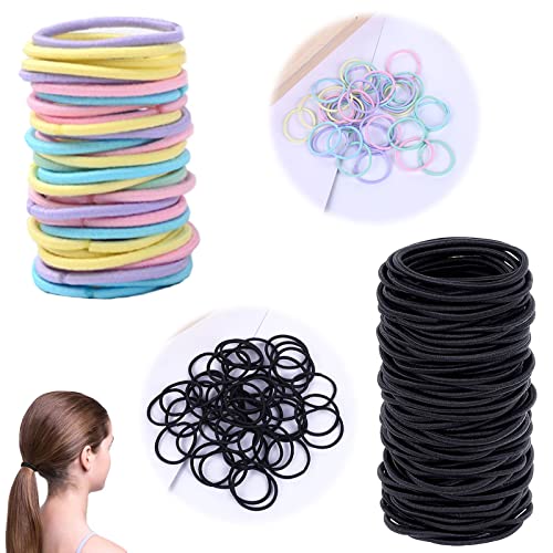 200 Piezas Multicolor Elástico Pelo Gomas Pequeñas Cintas Elásticas para el Cabello Gomas Pelo Niña Pequeñas Bandas Elásticas de Pelo Negro para Cabello, Trenzas, Peinados de Boda