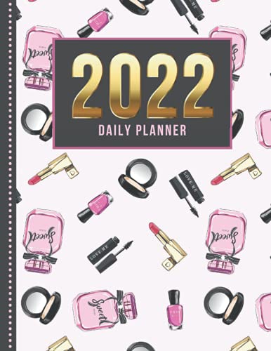 2022 Daily Planner: One Page Per Day Diary / Makeup Artist Accessories - Pink Black Art Pattern / Dated Large 365 Day Journal / Date Book With Notes ... Time Slots - Schedule - Calendar / Organizer