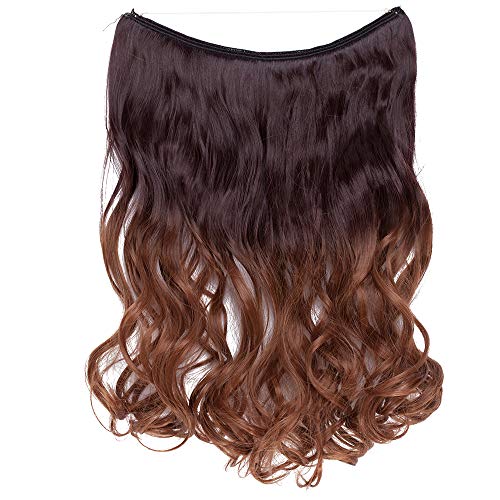 20"(50cm) SEGO Extensiones de Cabello de Hilo Invisible [Marrón Medio ombre Castaño Caoba Claro] Pelo Sintético Se Ve Natural Una Pieza Postizos Rizadas