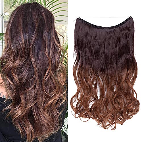 20"(50cm) SEGO Extensiones de Cabello de Hilo Invisible [Marrón Medio ombre Castaño Caoba Claro] Pelo Sintético Se Ve Natural Una Pieza Postizos Rizadas