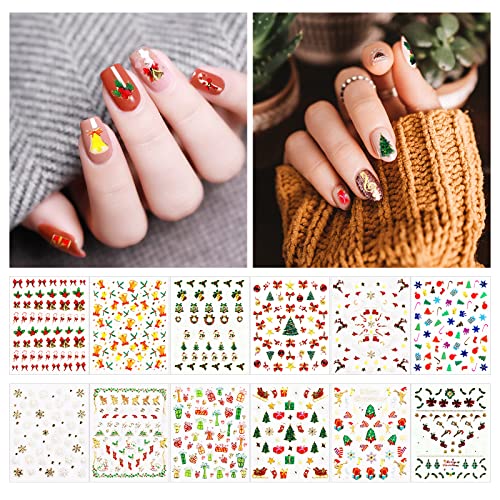 24 Hojas Pegatinas Uñas Navidad Decorativa Copos de Nieve Etiqueta Uñas Adhesivos para Uñas Nail Art Stickers con Pinzas para Decoraciones de Uñas de Bricolaje