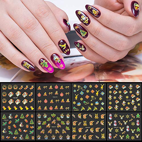 24 Hojas Pegatinas Uñas Navidad, Decorativas Adhesivos Pegatinas para Uñas Nail Art Stickers con Pinzas para Decoraciones de Uñas de Navideñas (Dorado)